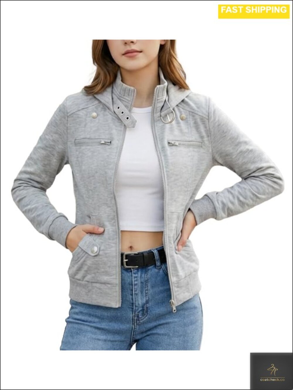 Y2K Zip Up Emo Jacket Grunge Slim Fit Funnel Neck Streetwear Coat